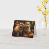 Chow Chow Puppy Herfst Plezier Pompoen Kaart (Gele Bloem)