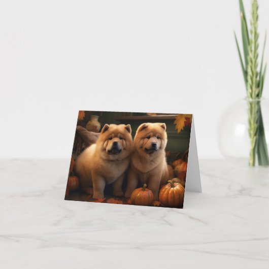 Chow Chow Puppy Herfst Plezier Pompoen Kaart (Voorkant)