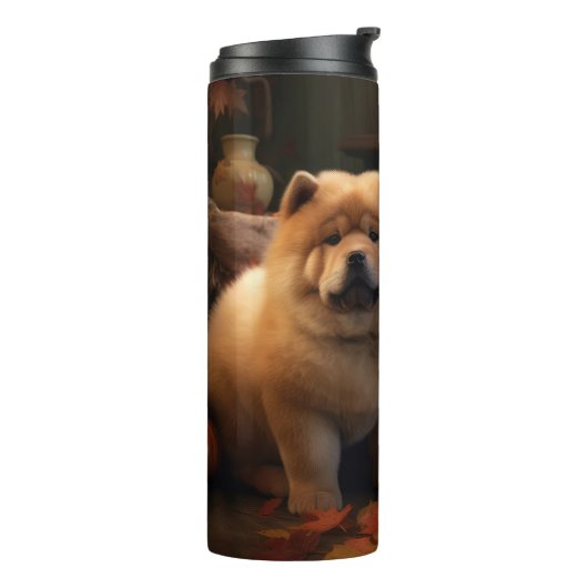 Chow Chow Puppy Herfst Plezier Pompoen Thermosbeker (Gedraaid links)