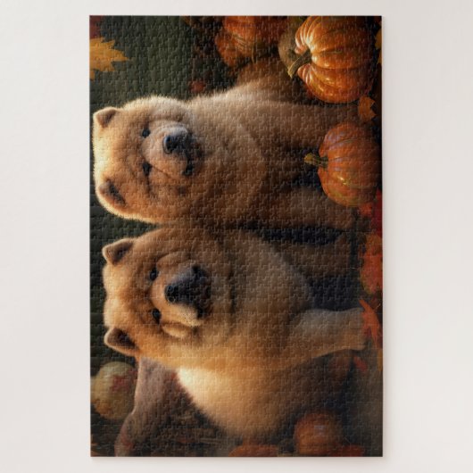 Chow Chow Puppy Herfstpracht Pompoen Legpuzzel (Verticaal)