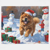 Chow Chow Rent in de Sneeuw met Kerstmuts Fleece Deken (Voorkant (Horizontaal))
