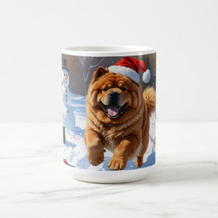 Chow Chow Rent in de Sneeuw met Kerstmuts Koffiemok