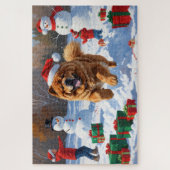 Chow Chow Rent in de Sneeuw met Kerstmuts Legpuzzel (Verticaal)
