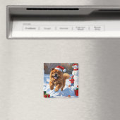 Chow Chow Rent in de Sneeuw met Kerstmuts Magneet (Insitu (Vaatwasser))