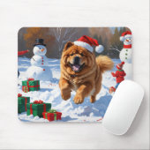 Chow Chow Rent in de Sneeuw met Kerstmuts Muismat (Met muis)