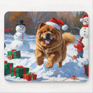 Chow Chow Rent in de Sneeuw met Kerstmuts Muismat