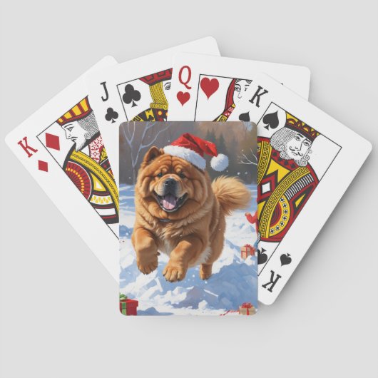 Chow Chow Rent in de Sneeuw met Kerstmuts Pokerkaarten (Achterkant)