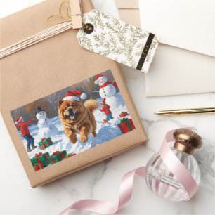 Chow Chow Rent in de Sneeuw met Kerstmuts Rechthoekige Sticker