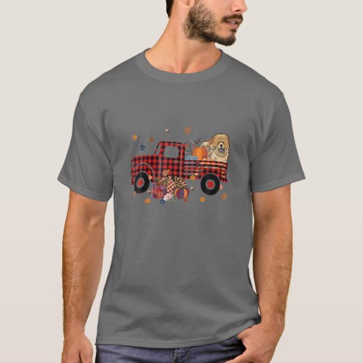 Chow Chow Riding Truck Pumpkin Autumn Leaves Herfs T-shirt (Voorkant)