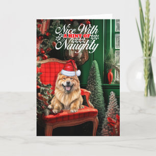 Chow Chow Santa Christmas Dog Naughty of Nice Feestdagen Kaart