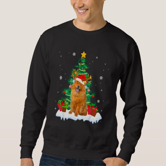 Chow Chow Santa Christmas Tree Light Pajama Dog Xm Trui (Voorkant)