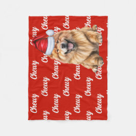 Chow Chow Santa Dog met aangepaste naam Kerstmis Fleece Deken