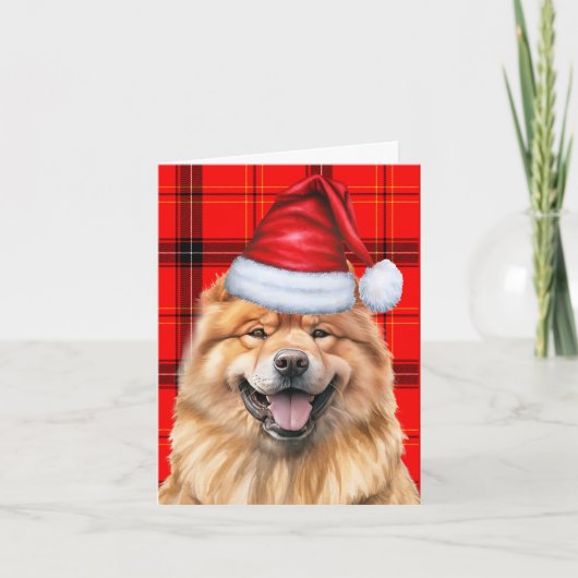 Chow Chow Santa Dog Red Plaid Kerstmis Feestdagen Kaart (Voorkant)