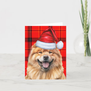 Chow Chow Santa Dog Red Plaid Kerstmis Feestdagen Kaart