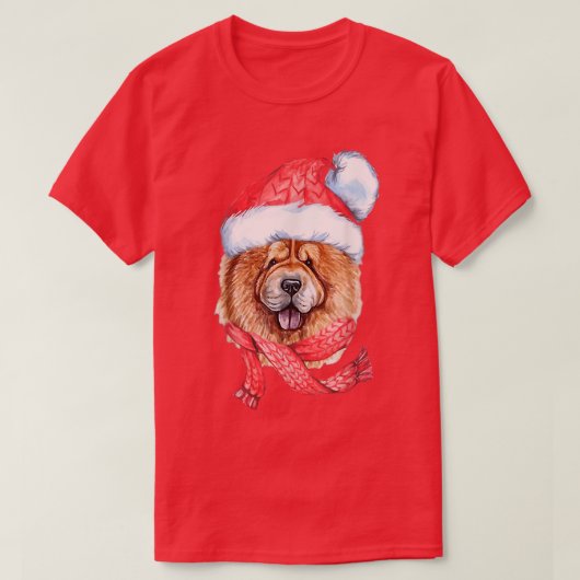 Chow Chow Santa Hat Red Scarf Cute Dog Lover Chris T-shirt (Design voorkant)