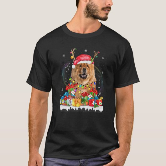 Chow Chow Santa Hat Reindeer kerstlights Paja T-shirt (Voorkant)