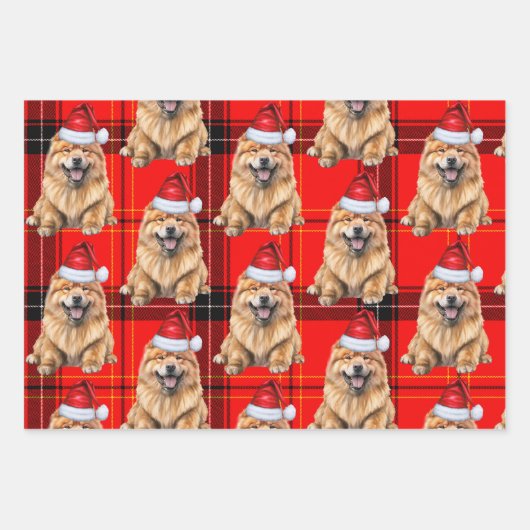 Chow Chow Santa hond op Red Plaid Kerstmis Inpakpapier Vel (Voorkant 2)