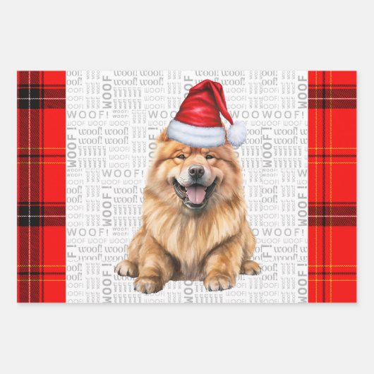 Chow Chow Santa hond op Red Plaid Kerstmis Inpakpapier Vel (Voorkant)