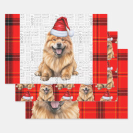 Chow Chow Santa hond op Red Plaid Kerstmis Inpakpapier Vel