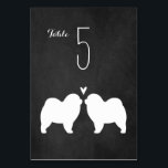 Chow Chow Silhouetten Trouwreceptie Kaart<br><div class="desc">Chow bruid en bruidegom silhouetten met hart. Een krijtbord stijl bruiloft receptie tafel kaart voor Chow liefhebbers. Elke kaart moet afzonderlijk worden genummerd en aan het winkelwagentje worden toegevoegd. Bezoek Jenn's Doodle World voor nog meer hondenras tafelkaarten en producten voor huwelijksplanning.</div>