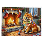 Chow Chow Sitting Fireplace with Christmas Lights Groot Cadeauzakje (Achterkant)