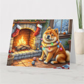 Chow Chow Sitting Fireplace with Christmas Lights Kaart (Voorkant)