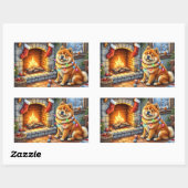 Chow Chow Sitting Fireplace with Christmas Lights Rechthoekige Sticker (Vel)