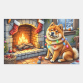 Chow Chow Sitting Fireplace with Christmas Lights Rechthoekige Sticker (Voorkant)