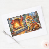 Chow Chow Sitting Fireplace with Christmas Lights Rechthoekige Sticker (Envelop)