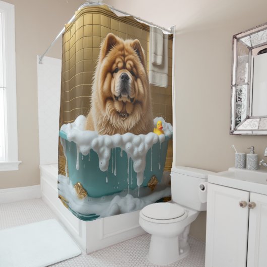 Chow Chow Slordig Slaperig Schattig Grappig Douchegordijn (In situ)