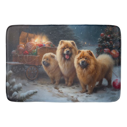 Chow Chow Sneeuw Slede Kerst Decoratie Badmat (Voorkant)