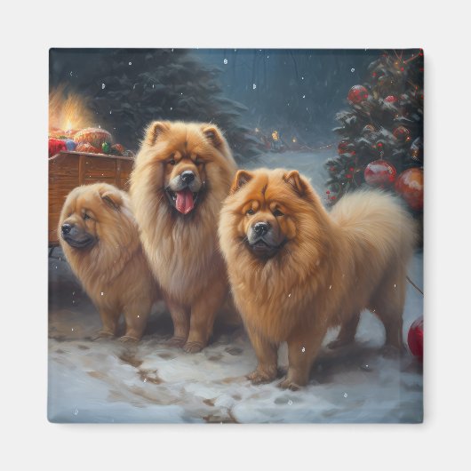 Chow Chow Sneeuw Slede Kerst Decoratie Magneet (Voorkant)