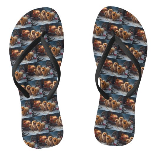 Chow Chow Sneeuw Slede Kerst Decoratie Teenslippers (Voetbed)