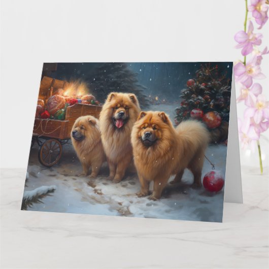 Chow Chow Sneeuwrijke slee Kerstmis decoratie Kaart (Orchidee)