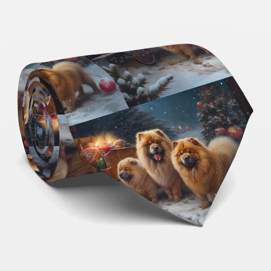 Chow Chow Sneeuwrijke slee Kerstmis decoratie Stropdas (Opgerold)