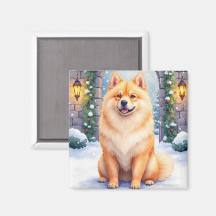 Chow Chow Sneeuwrijke Stenen Binnenplaats Kerst Ku Magneet