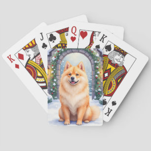Chow Chow Sneeuwrijke Stenen Binnenplaats Kerst Ku Pokerkaarten