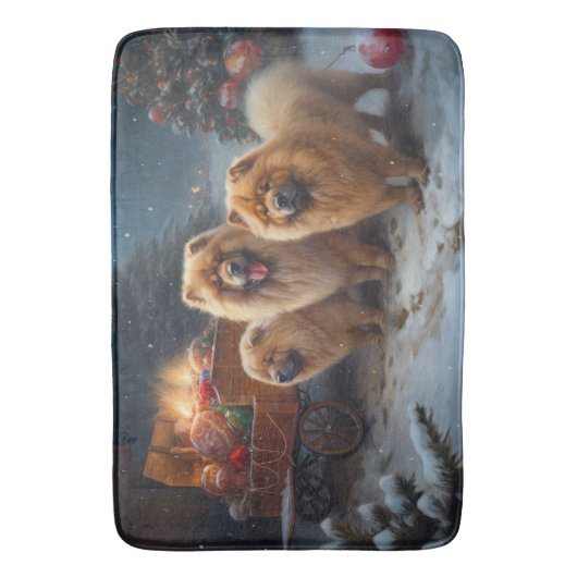 Chow Chow Snowy Sleigh Kerst Decor Badmat (Voorkant Verticaal)