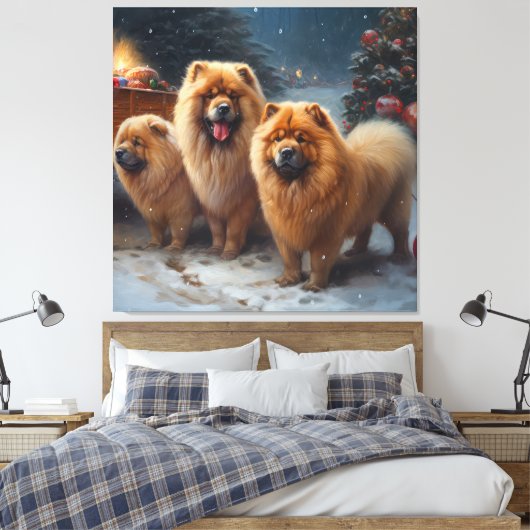 Chow Chow Snowy Sleigh Kerst Decor Canvas Afdruk (Insitu (Slaapkamer))