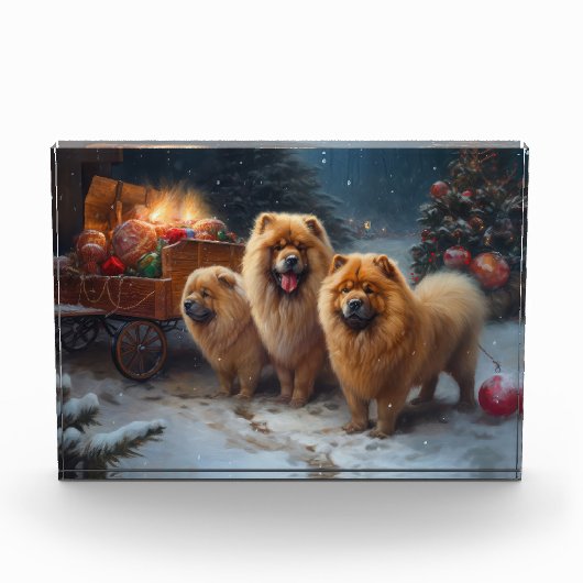 Chow Chow Snowy Sleigh Kerst Decor Fotoblokken (Voorkant)