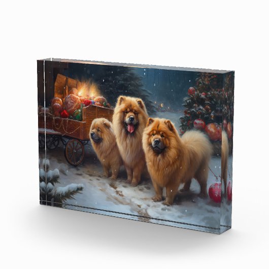 Chow Chow Snowy Sleigh Kerst Decor Fotoblokken (Rechts)