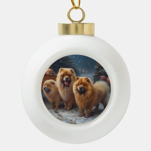 Chow Chow Snowy Sleigh Kerst Decor Keramische Bal Ornament (Voorkant)