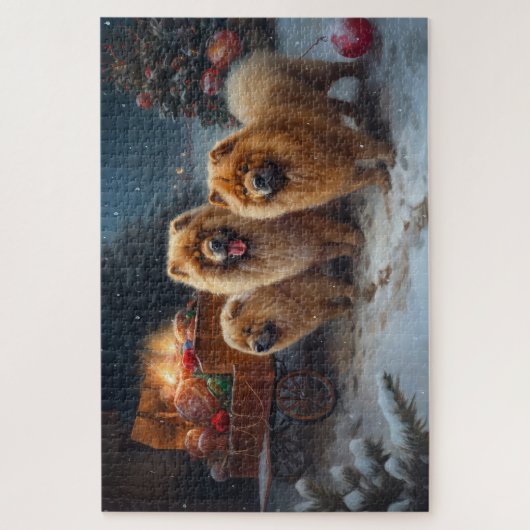 Chow Chow Snowy Sleigh Kerst Decor Legpuzzel (Verticaal)