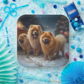 Chow Chow Snowy Sleigh Kerst Decor Papieren Bordje (Feest)