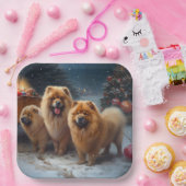 Chow Chow Snowy Sleigh Kerst Decor Papieren Bordje (Feest)