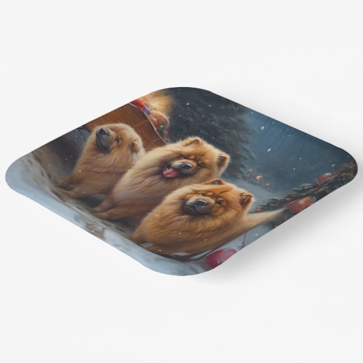 Chow Chow Snowy Sleigh Kerst Decor Papieren Bordje (Gebogen)