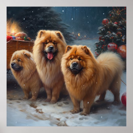 Chow Chow Snowy Sleigh Kerst Decor Poster (Voorkant)