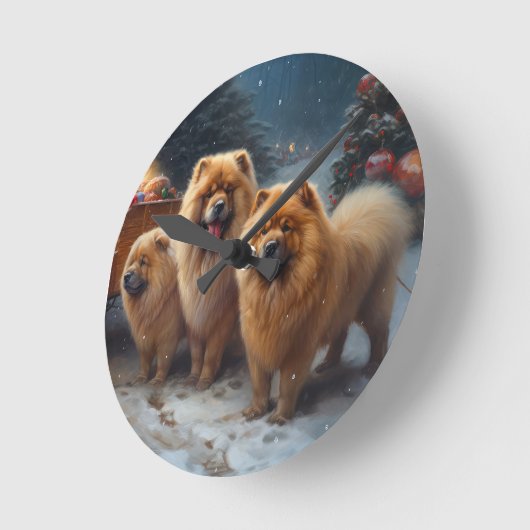 Chow Chow Snowy Sleigh Kerst Decor Ronde Klok (Hoek)