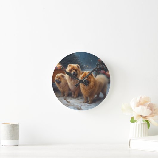 Chow Chow Snowy Sleigh Kerst Decor Ronde Klok (Huis)
