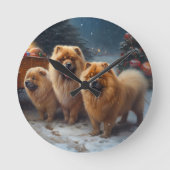 Chow Chow Snowy Sleigh Kerst Decor Ronde Klok (Voorkant)